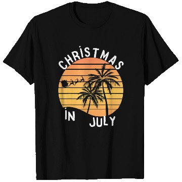 Discover Christmas In July Santa Sledge Sunset Palm Summer T Shirts