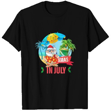 Discover Christmas in July santa hat Xmas funny Summer T Shirts