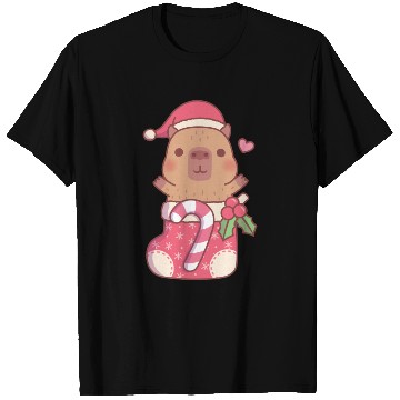 Discover Cute Capybara In Christmas Stocking With Candy T Shirts