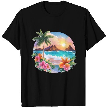 Discover Tropical Serenity: Majestic Palm Tree and Sunset T Shirts