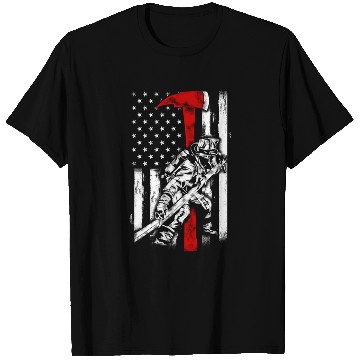 Discover Firefighter Red Axe Distressed Fire American T Shirts