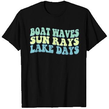 Discover Boat Wave Sun Rays Lake Days Summer Beach Blue T Shirts