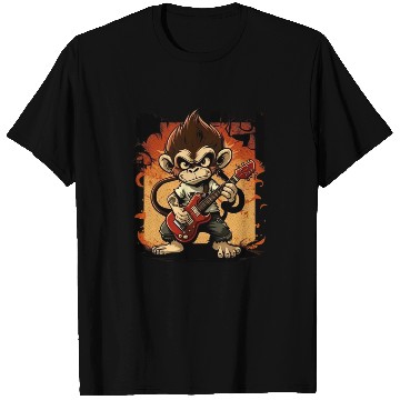 Discover Monkey Chimpanzee Playing Acousitc Rock Guitar T Shirts