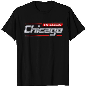Discover Illinois Chicago city racing typeface T Shirts