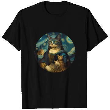 Discover Mona Lisa With Cats Starry Night Van Gogh Painting T Shirts
