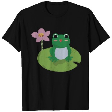 Discover Green Frog on Lotus Leaf vector. T Shirts