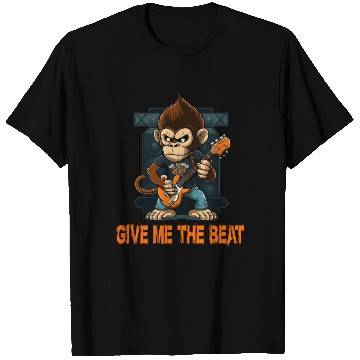 Discover Monkey Chimpanzee Playing Acousitc Rock Guitar T Shirts