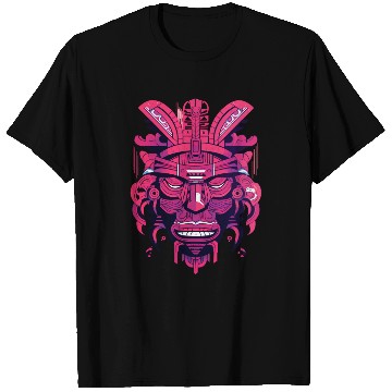 Discover Ancient Aztec Mask in magenta T Shirts