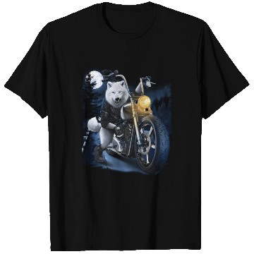Discover Wolf Riding Chopper Motorcycle In Full Moon T Shirts