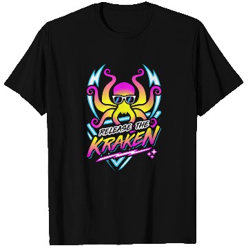 Discover Release The Kraken Retro Neon Synthwave 80s 90s T Shirts