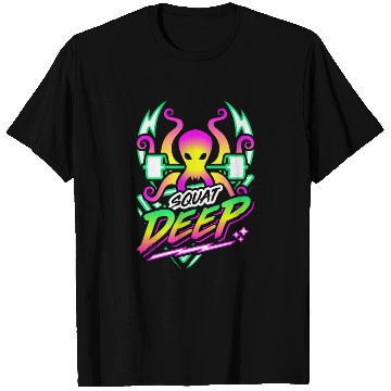 Discover Squat Deep Kraken Retro Neon Synthwave 80s 90s T Shirts