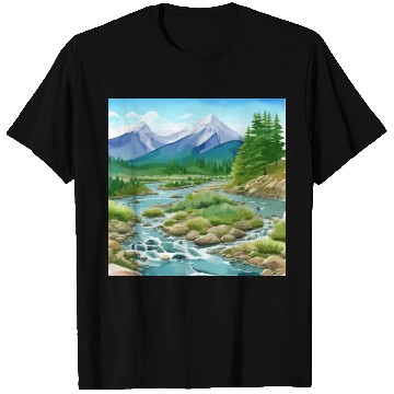Discover Watercolor Mountain River T Shirts