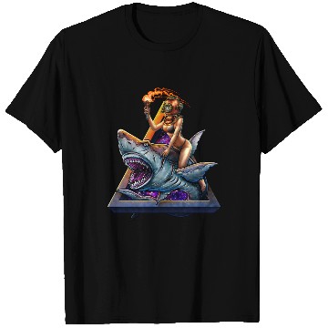 Discover Diver girl retro and angry shark #2 T Shirts