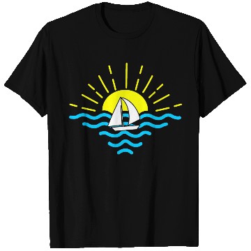 Discover Sunset with sailboat T Shirts