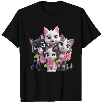 Discover Cute Cats with Flowers 3D Ai Art T Shirts