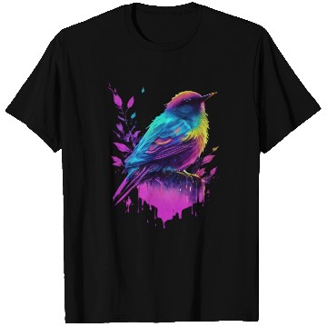 Discover Neon Bird on Pink Leaves - Colorful Nature Art T Shirts