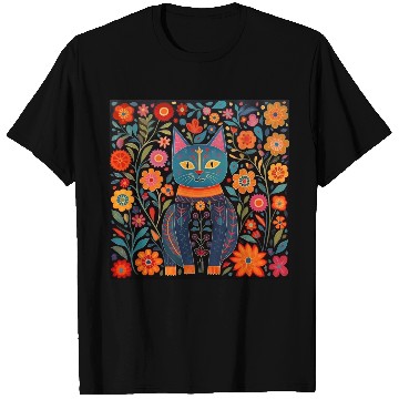 Discover Folk Art Cat Floral T Shirts