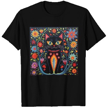 Discover Folk Art Cat Floral T Shirts