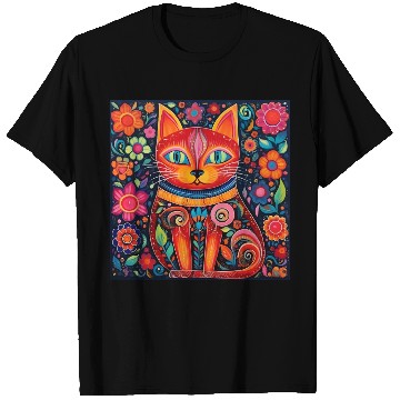 Discover Folk Art Cat Floral T Shirts