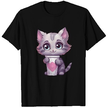 Discover Cute cat with cup of coffee! T Shirts