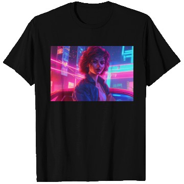 Discover Synthwave Girl - Anime Portrait in Neon Colors T Shirts