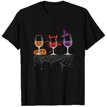 Discover Halloween Red Wine Glass Pumpkin Devil Witch T Shirts