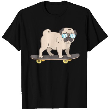 Discover Cartoon Pug With Glasses On A Skateboard T Shirts