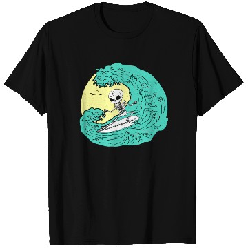 Discover Skeleton surfing on Wave T Shirts