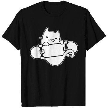 Discover Angry Cat And Skateboard Skateboarding Outline T Shirts