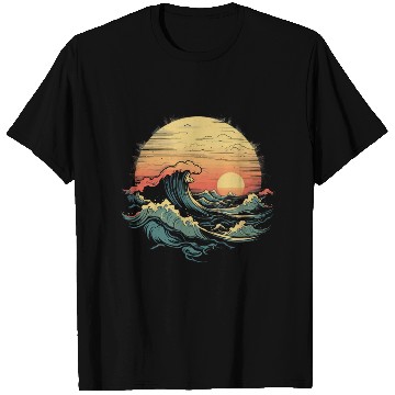 Discover serene ocean sunset with large waves (8) T Shirts