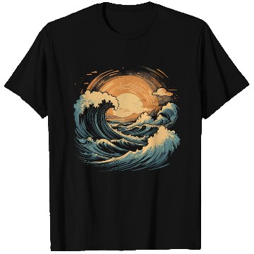 Discover serene ocean sunset with large waves (6) T Shirts