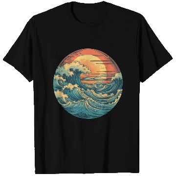 Discover serene ocean sunset with large waves (2) T Shirts