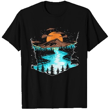 Discover Wildlife Mountain River Outdoor Nature Full Moon T Shirts