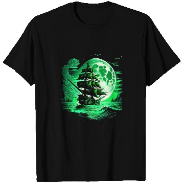 Discover Historical Sailing Ship At Full Moon. T Shirts