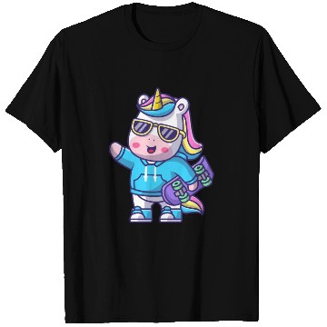 Discover cute cool unicorn holding skateboard cartoon T Shirts