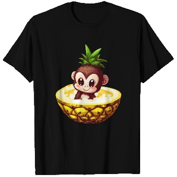 Discover Monkey Chimpanzee with Pineapple, Funny Tropical T Shirts