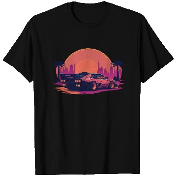 Discover Cyberpunk car in sunset cityscape T Shirts