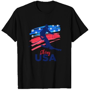Discover Skiing Usa Support The Team Usa Flag Ski Winter Double Sided T-Shirts