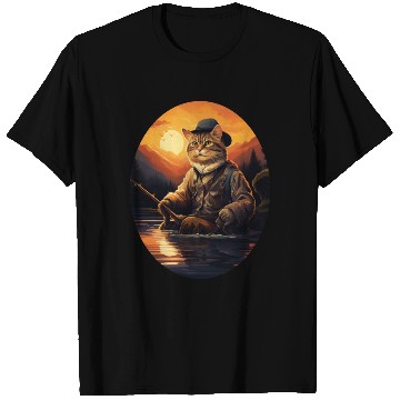 Discover Cat On Fish Cat Fisherman T Shirts