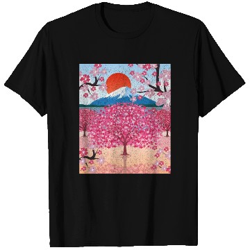 Discover Sunset Sakura Mountains Gift Cherry Blossoms T Shirts