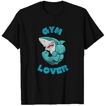 Discover Blue Illustrated Shark Gym Lover T Shirts