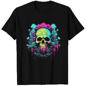 Discover Colorful Neon Skull with melting ink, Cool looking T Shirts