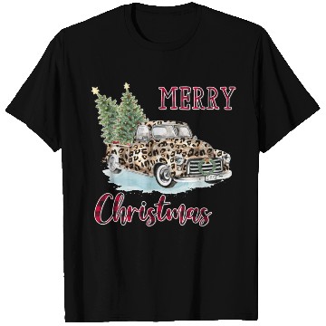 Discover Merry Christmas Leopard Print Truck T Shirts