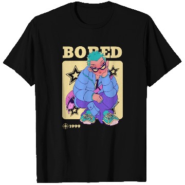 Discover Black Cream Blue Y2K Anime Illustrated Bored T Shirts