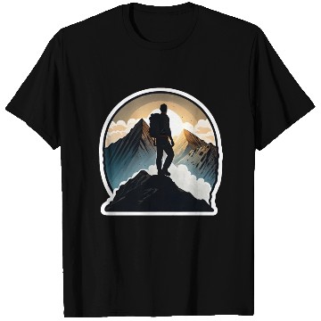 Discover Hiker Standing Atop A Majestic Mountain T Shirts