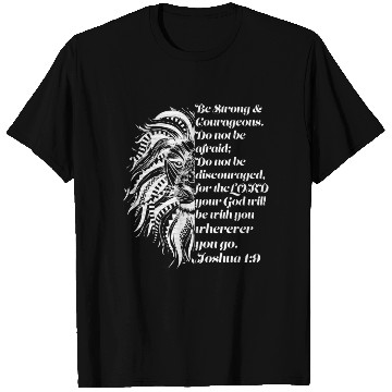 Discover Christian Lion Joshua 19 Be Strong, Courageous Bib T Shirts
