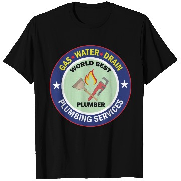 Discover Plumber Gas Water Drain Services plumber sticker T Shirts