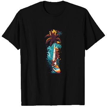 Discover Surfing Board ,waves and Coconut Tree T Shirts