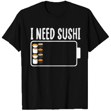 Discover Sushi low battery funny cool T Shirts