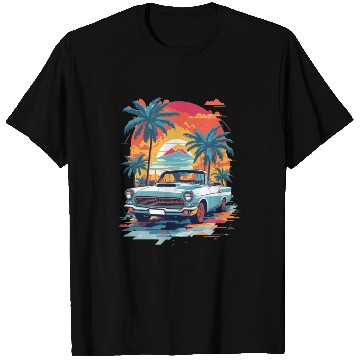 Discover Retro classic car in Miami street T Shirts